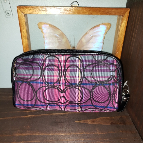 New Coach SignatreteTartain Cosmetic Pouch Bag - Picture 3 of 8
